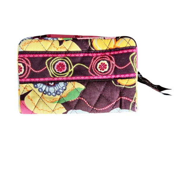 Vera Bradley Compact Taxi Wallet Clear ID Kisslock Coin Yellow Pink Brown Floral - Picture 2 of 12